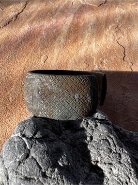 African Tribal Etched Metal Cuff Bracelet Antique Vintage Bronze Patina